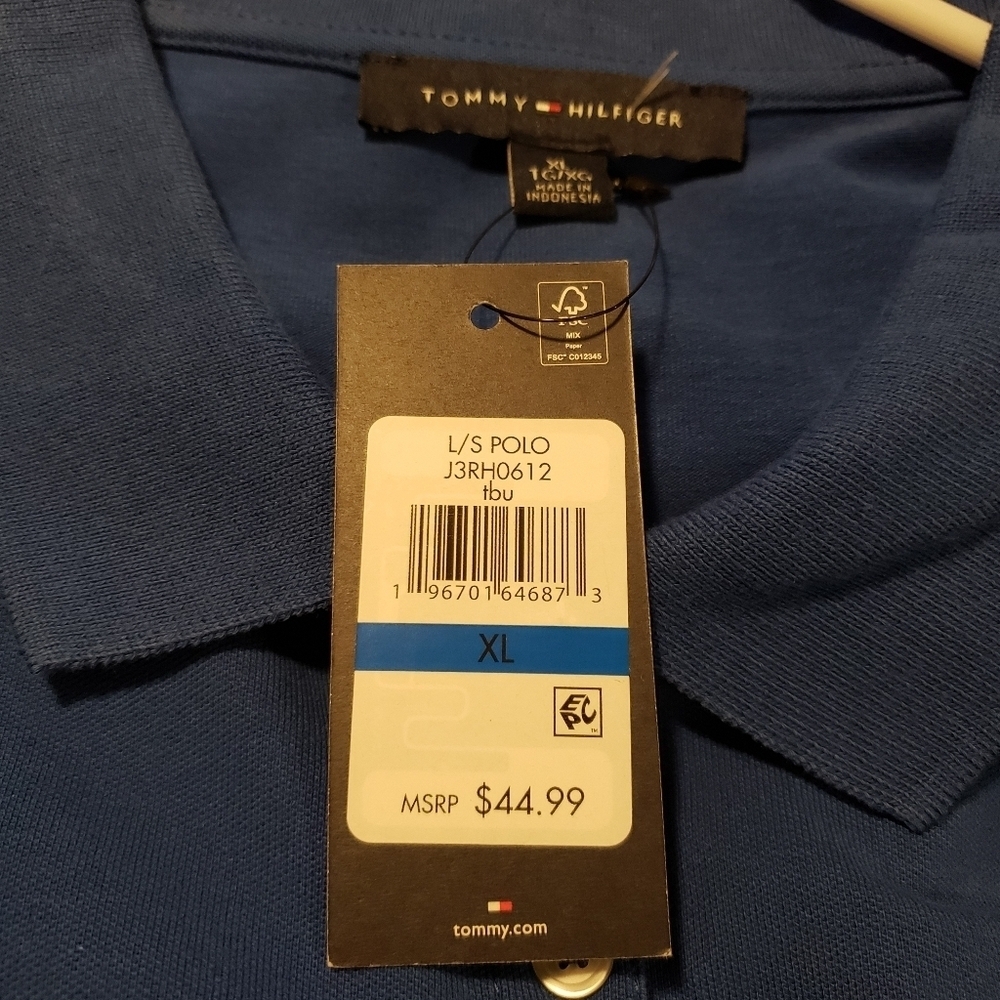 NWT Tommy Hilfiger Blue L/S Polo Shirt Size XL, Ret. $44.99 - Picture 6 of 6
